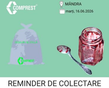 Comprest: Reminder de colectare Mândra, fracția de sticlă – marți, 16.06.2026 Comprest: Reminder de colectare Mândra, fracția de sticlă – marți, 16.06.2026
