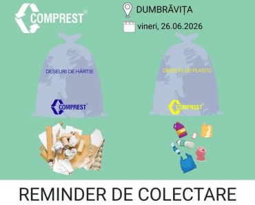 Comprest: Reminder de colectare Dumbrăvița, fracția de plastic și hârtie – vineri, 26.06.2026