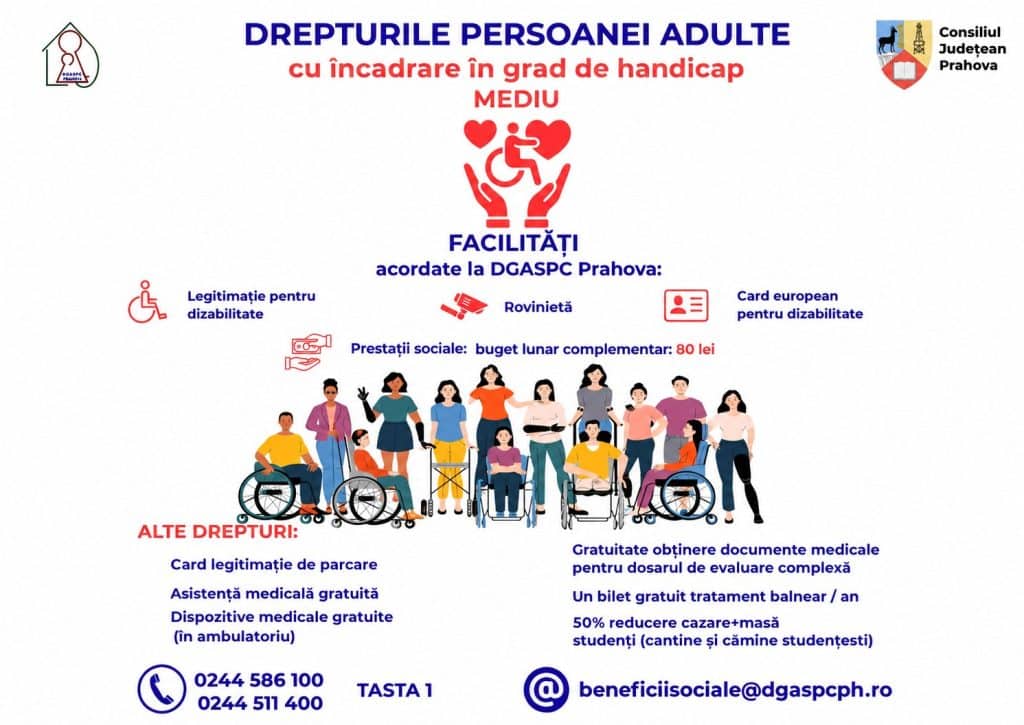Anunț DGASPC Prahova: Ce drepturi au persoanele încadrate în grad de handicap mediu