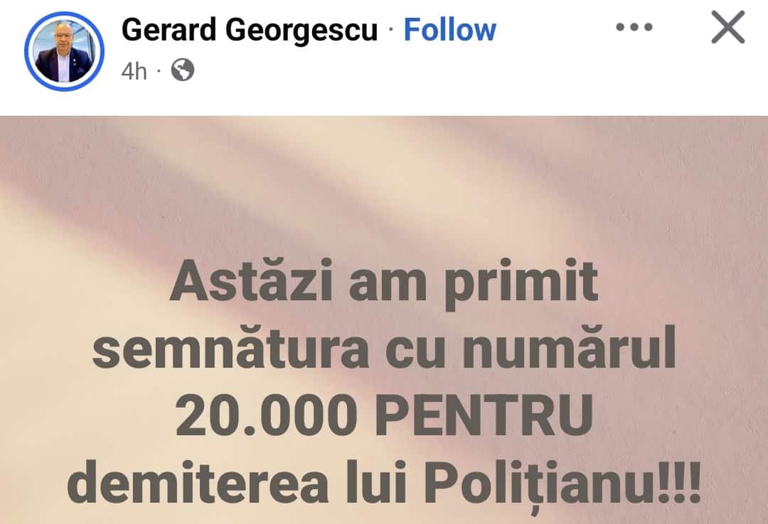 Ploieșteanul Gerard Georgescu anunță că a strâns 20.000 de semnături pentru demiterea primarului Mihai Polițeanu Ploieșteanul Gerard Georgescu anunță că a strâns 20.000 de semnături pentru demiterea primarului Mihai Polițeanu