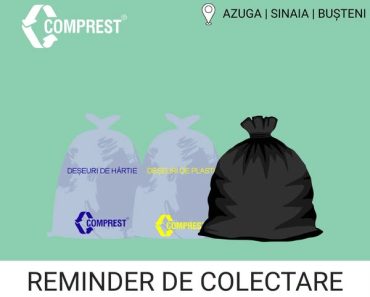 Comprest: În perioada 14-16 IULIE 2026, în zona 1 BUȘTENI – Azuga, Bușteni, Sinaia – urmează a fi colectate deșeurile Comprest: În perioada 14-16 IULIE 2026, în zona 1 BUȘTENI – Azuga, Bușteni, Sinaia – urmează a fi colectate deșeurile
