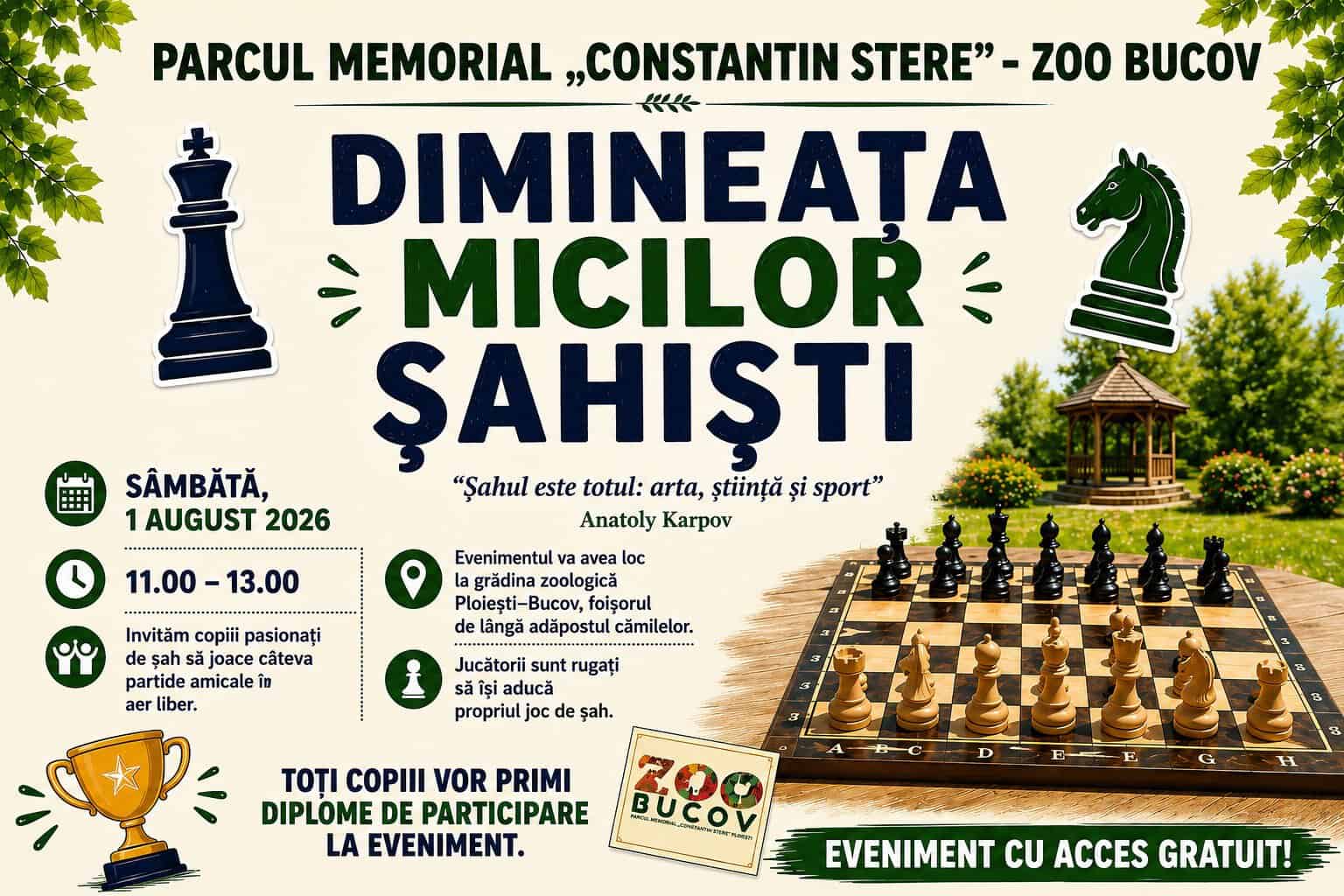 Super eveniment pentru copii, în Parcul Bucov. Cei mici sunt așteptați la concursuri amicale de șah