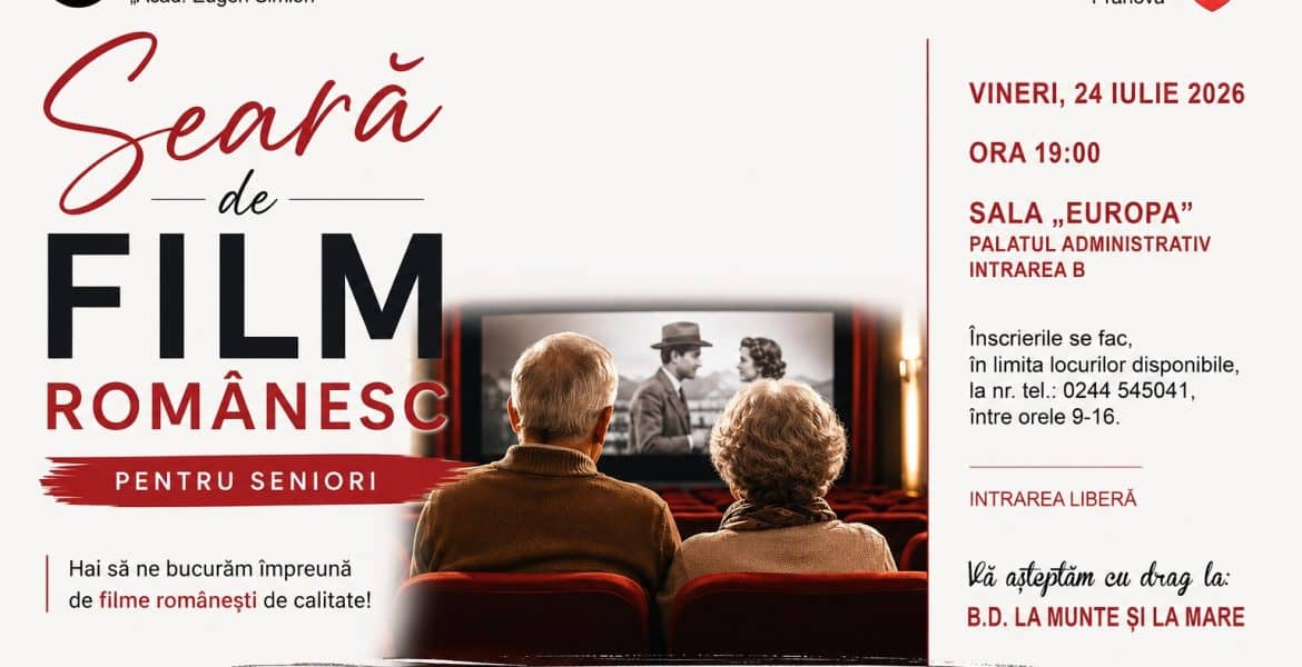 În această seară, de la ora 19:00, Consiliul Județean Prahova organizează o nouă „Seară de Film Românesc” pentru seniori