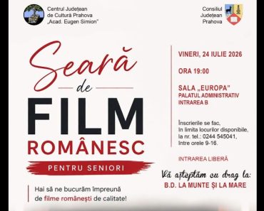 Virgil Nanu îi invită pe seniorii prahoveni la film. „BD la munte și la mare”, proiectat vineri, la Palatul Administrativ, sala Europa Virgil Nanu îi invită pe seniorii prahoveni la film. „BD la munte și la mare”, proiectat vineri, la Palatul Administrativ, sala Europa