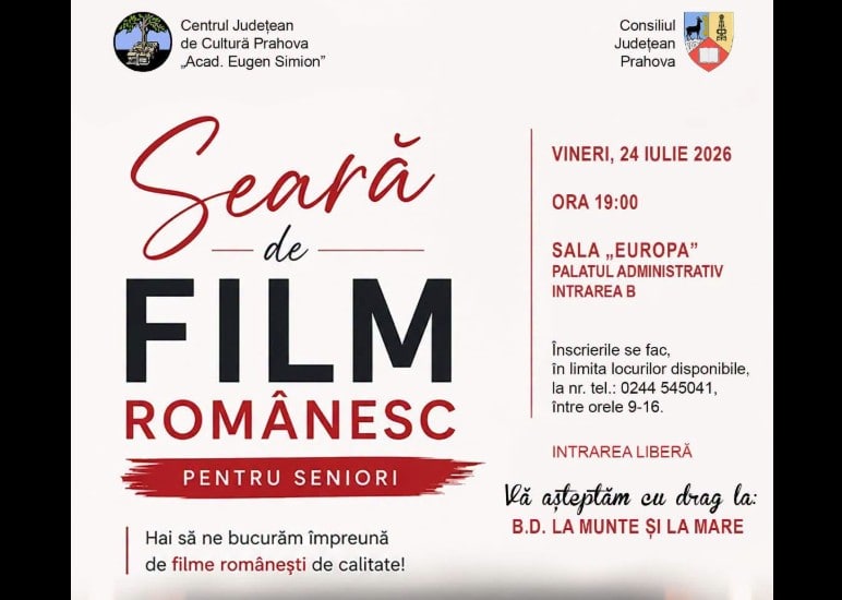 Virgil Nanu îi invită pe seniorii prahoveni la film. „BD la munte și la mare”, proiectat vineri, la Palatul Administrativ, sala Europa