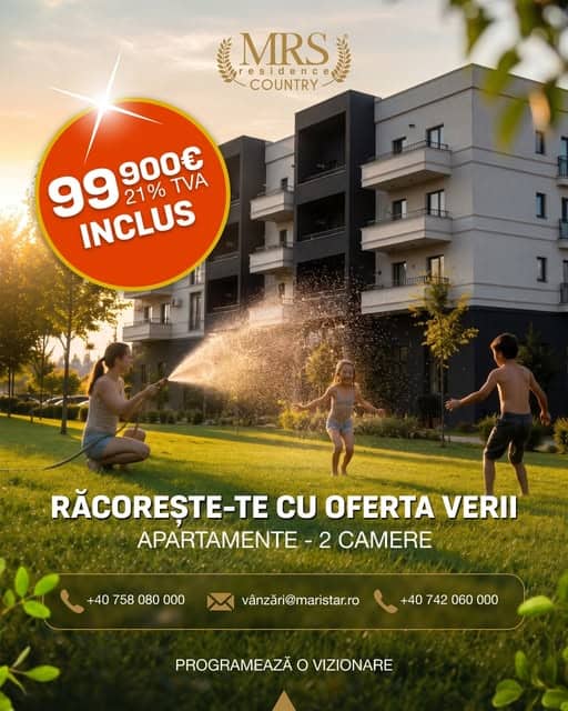 MRS Residence: Profită de oferta verii la MRS Residence Country și alege un apartament cu 2 camere de la 99.900€ (TVA inclus) MRS Residence: Profită de oferta verii la MRS Residence Country și alege un apartament cu 2 camere de la 99.900€ (TVA inclus)