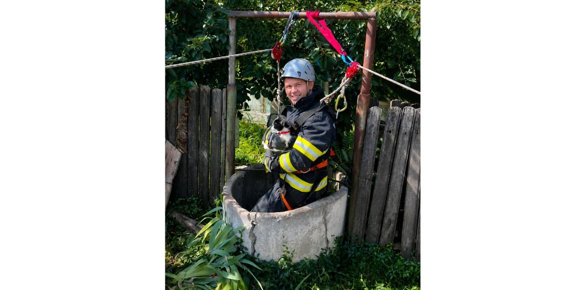 Pisică salvată de pompieri dintr-o fântână de 15 metri, la Cocorăștii Colț Pisică salvată de pompieri dintr-o fântână de 15 metri, la Cocorăștii Colț