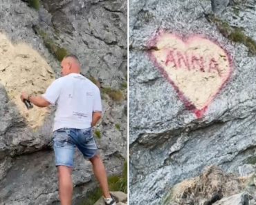 „Anna, ţine-ţi prostul acasă!”. Val de reacții după ce un bărbat a desenat o declarație de dragoste pe o stâncă de pe Transfăgărășan