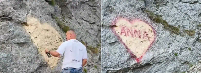 S-a aflat cine este bărbatul care a scris „Anna” pe o stâncă de pe Transfăgărășan. Anunțul polițiștilor