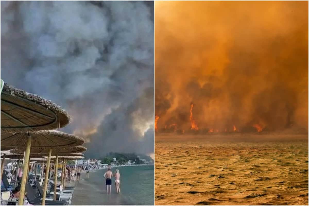 Clipe de groază în Halkidiki. Turiști evacuați pe mare pentru a scăpa din calea flăcărilor Clipe de groază în Halkidiki. Turiști evacuați pe mare pentru a scăpa din calea flăcărilor