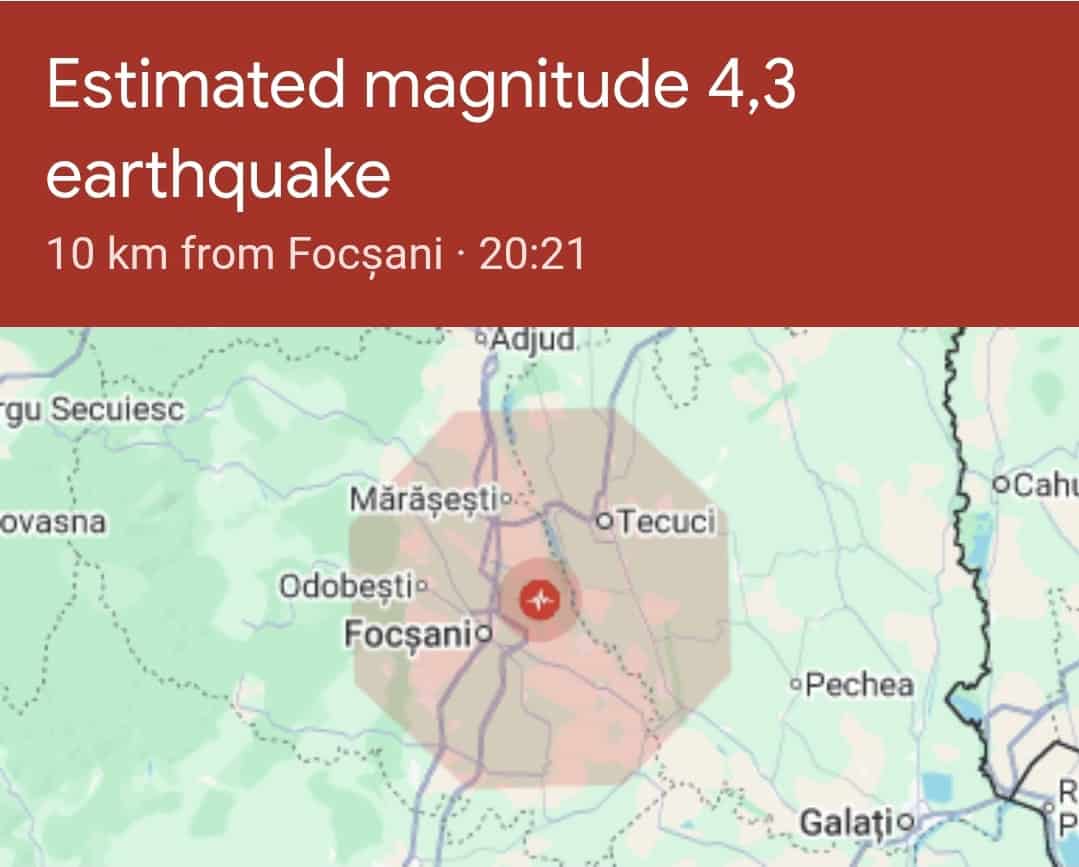 CUTREMUR de 4.3 grade, resimțit și la Ploiești. Seism de 4,3 în zona Focșani CUTREMUR de 4.3 grade, resimțit și la Ploiești. Seism de 4,3 în zona Focșani