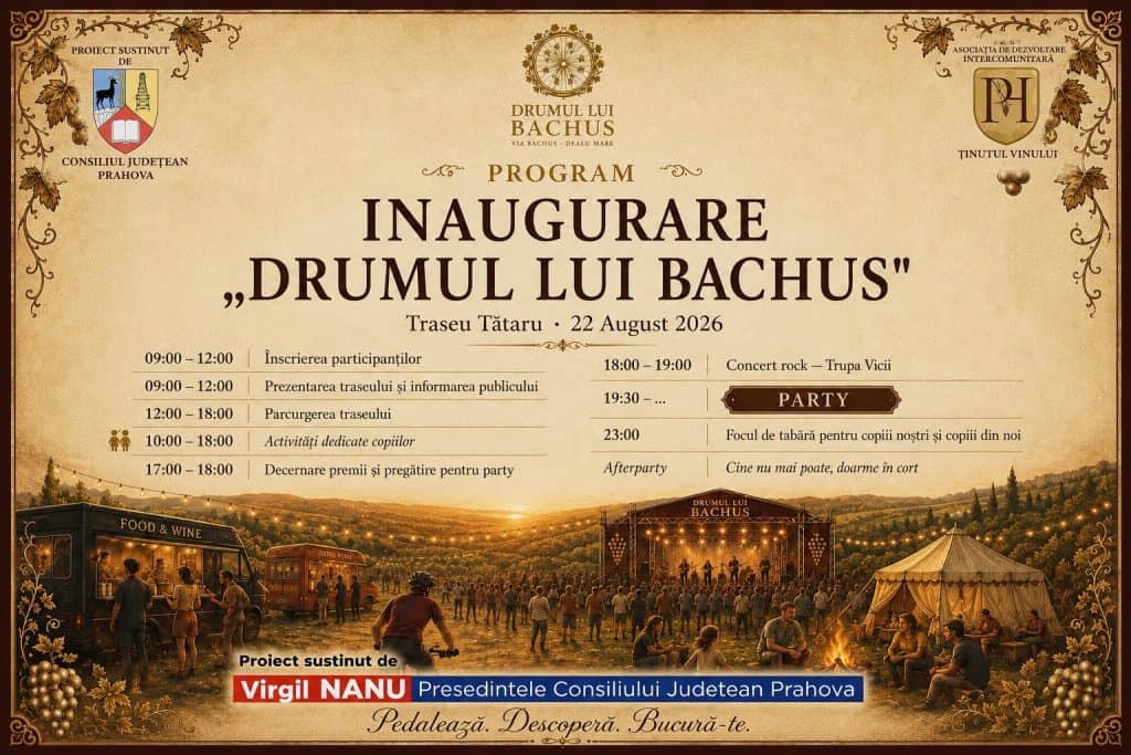 „Drumul lui Bachus” prinde contur: CJ Prahova a publicat programul complet al evenimentului de la Tătaru