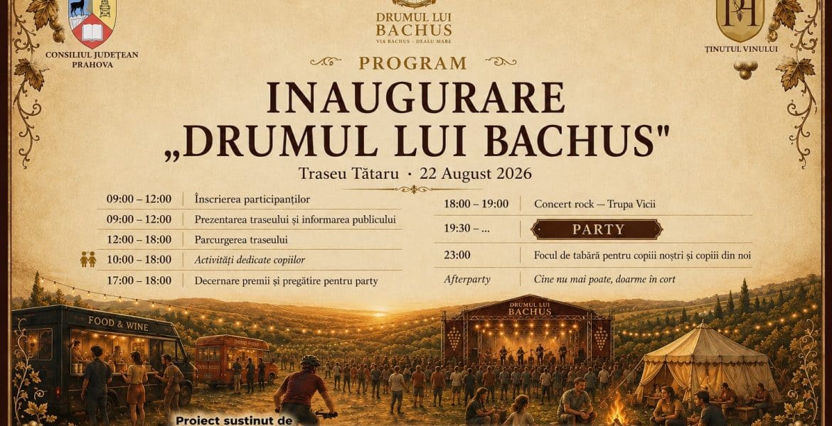 „Drumul lui Bachus” prinde contur: CJ Prahova a publicat programul complet al evenimentului de la Tătaru