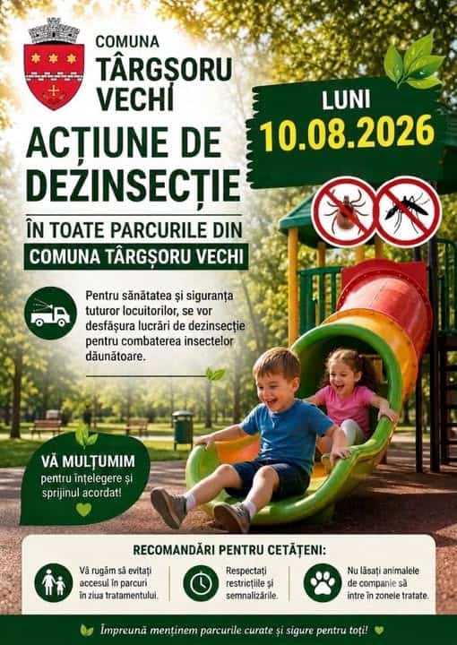 Primăria Târgșoru Vechi: Acțiune de dezinsecție în toate parcurile Primăria Târgșoru Vechi: Acțiune de dezinsecție în toate parcurile