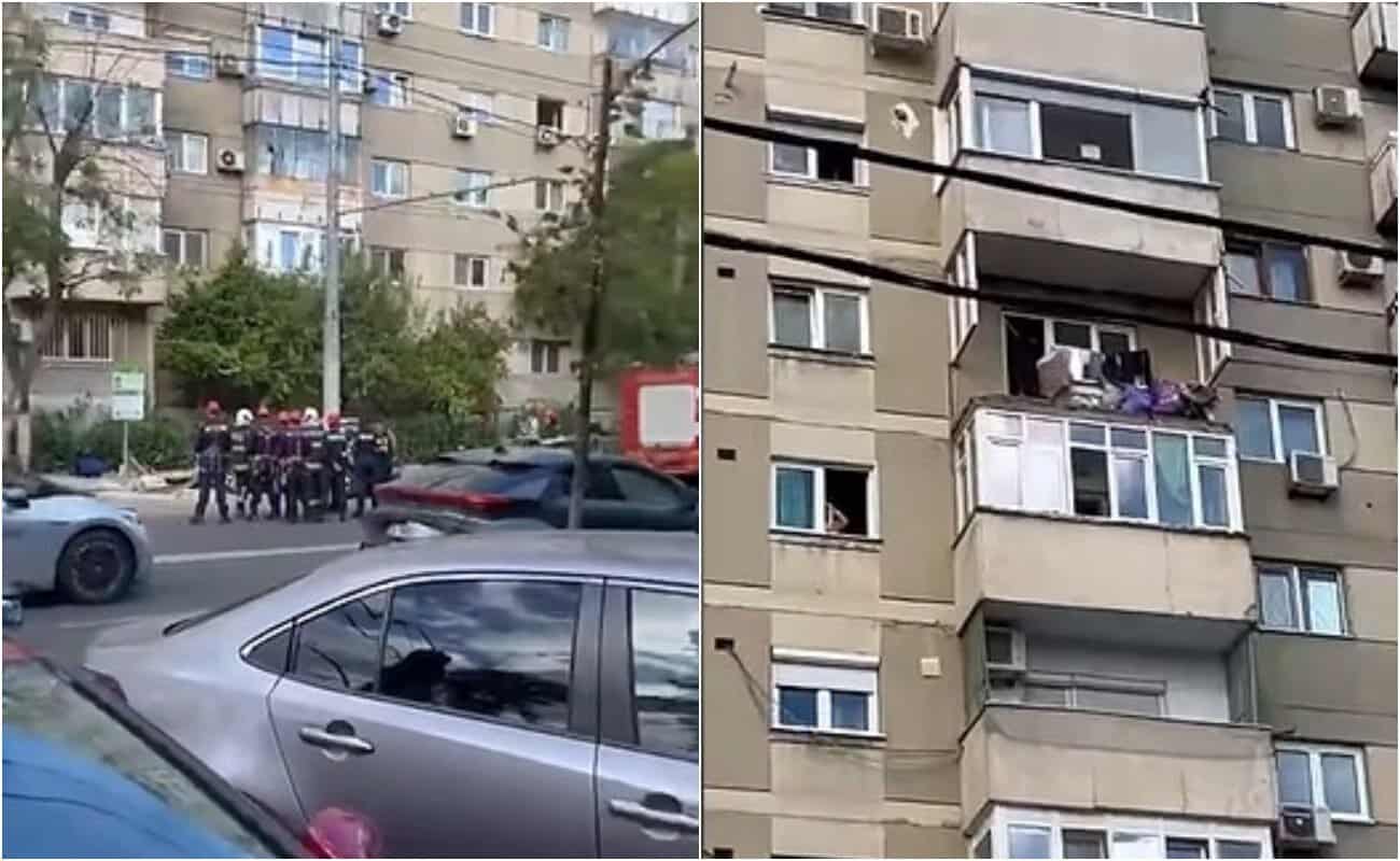 Clipe de panică în București. Un balcon s-a desprins din senin și a căzut peste o mașină