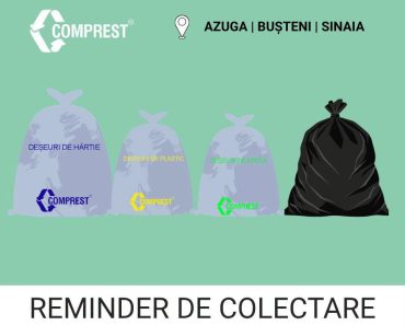 Comprest: Program de colectare a deșeurilor în Azuga, Bușteni și Sinaia, în perioada 22–24 septembrie