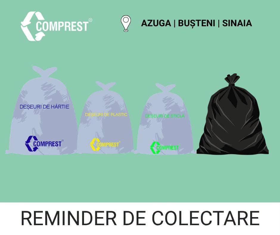 Comprest: Program de colectare a deșeurilor în Azuga, Bușteni și Sinaia, în perioada 22–24 septembrie Comprest: Program de colectare a deșeurilor în Azuga, Bușteni și Sinaia, în perioada 22–24 septembrie