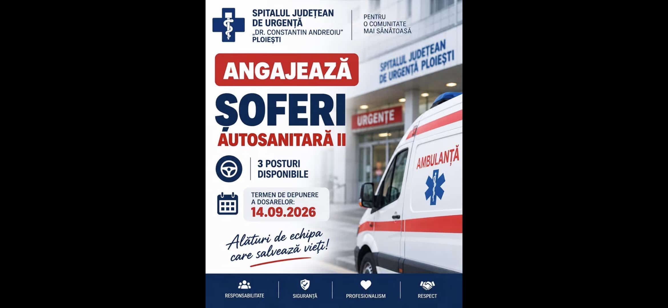 Spitalul Județean din Ploiești ANGAJEAZĂ ȘOFERI. Vezi aici cum te poți înscrie
