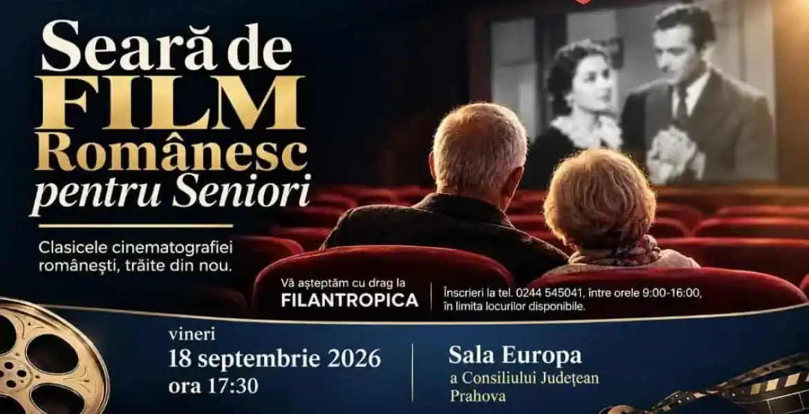 Azi, la ora 17:30, Consiliul Județean Prahova organizează o nouă seară de film românesc pentru seniori: „Filantropica”, la „Casa Albă” din Ploiești