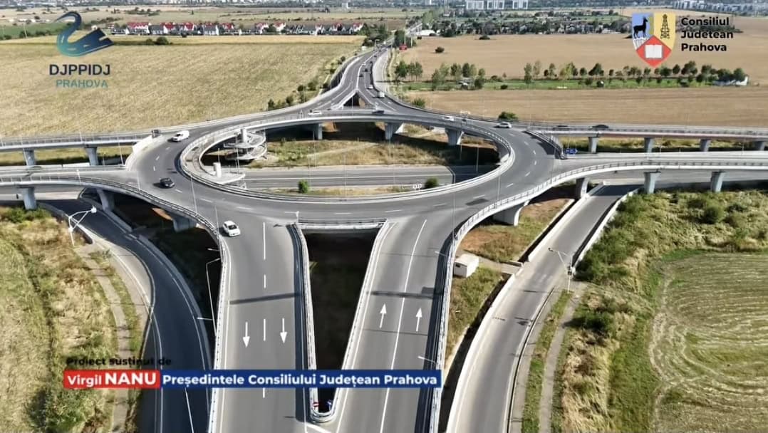 Consiliul Județean efectuează lucrări de întreținere la sensul giratoriu suspendat. Se refac marcajele rutiere