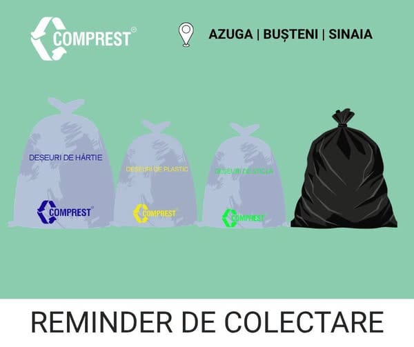 Comprest: Program de colectare deșeuri în Azuga, Bușteni, Sinaia – perioada 22-24 septembrie Comprest: Program de colectare deșeuri în Azuga, Bușteni, Sinaia – perioada 22-24 septembrie