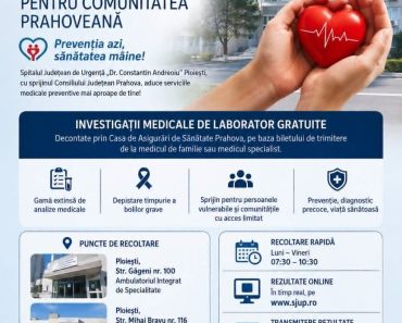 Slanic: Campanie de prevenție și diagnostic precoce, derulată de cea mai mare și importantă unitate sanitară din Prahova Slanic: Campanie de prevenție și diagnostic precoce, derulată de cea mai mare și importantă unitate sanitară din Prahova