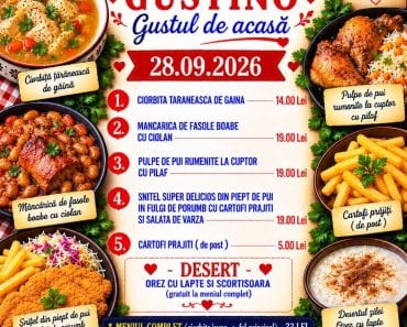 Ce mâncăm astăzi la Ploiești? GUSTINO începe săptămâna cu meniu tradițional la doar 30 de lei