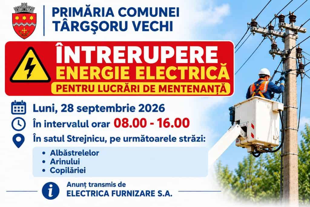 Întrerupere programată a energiei electrice în Strejnicu. Lucrări de mentenanță la rețea