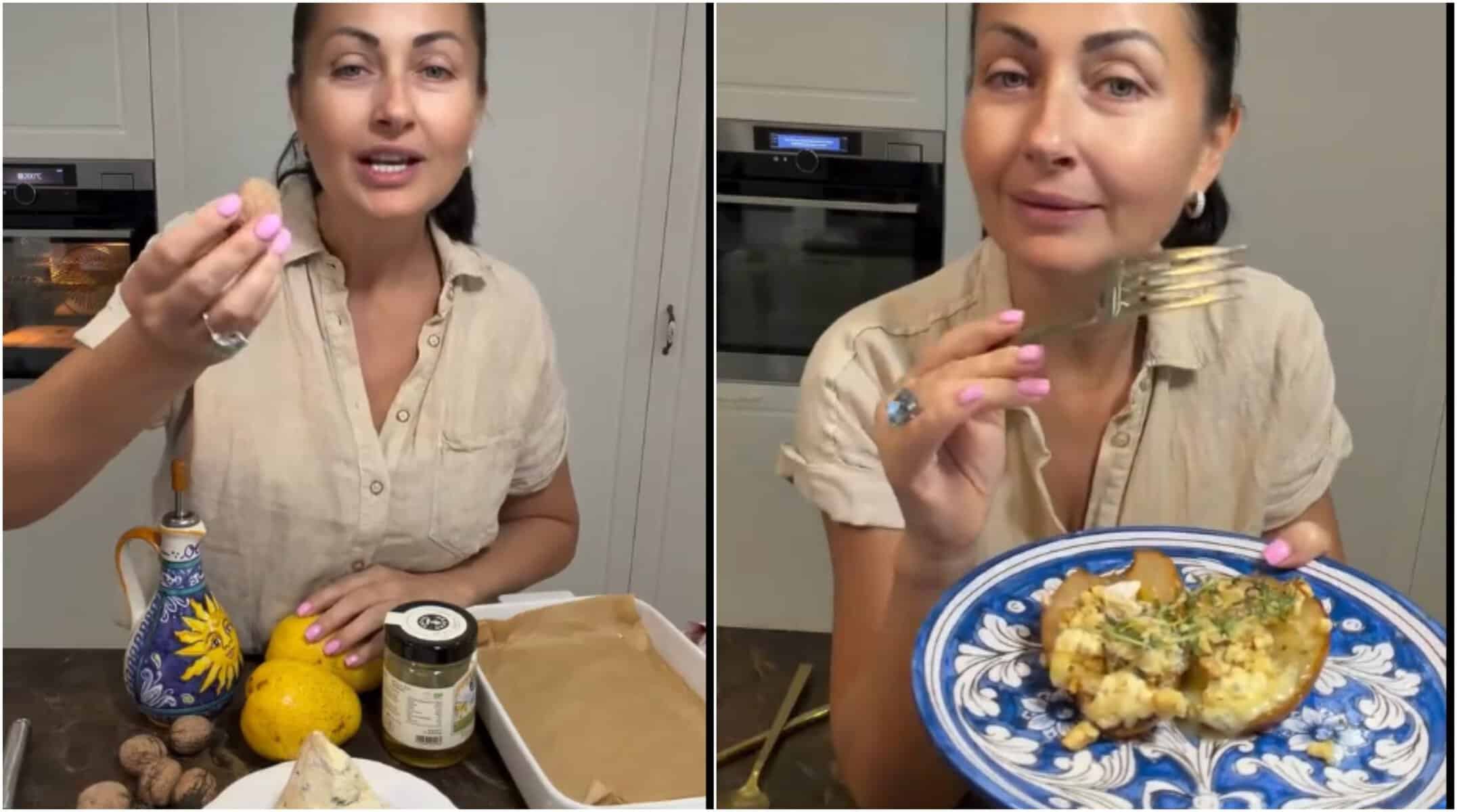 Gabriela Cristea, rețetă de „fonfleuri” cu pere coapte, brânză cu mucegai și nuci. Preparatul care îmbină perfect gustul dulce cu cel sărat