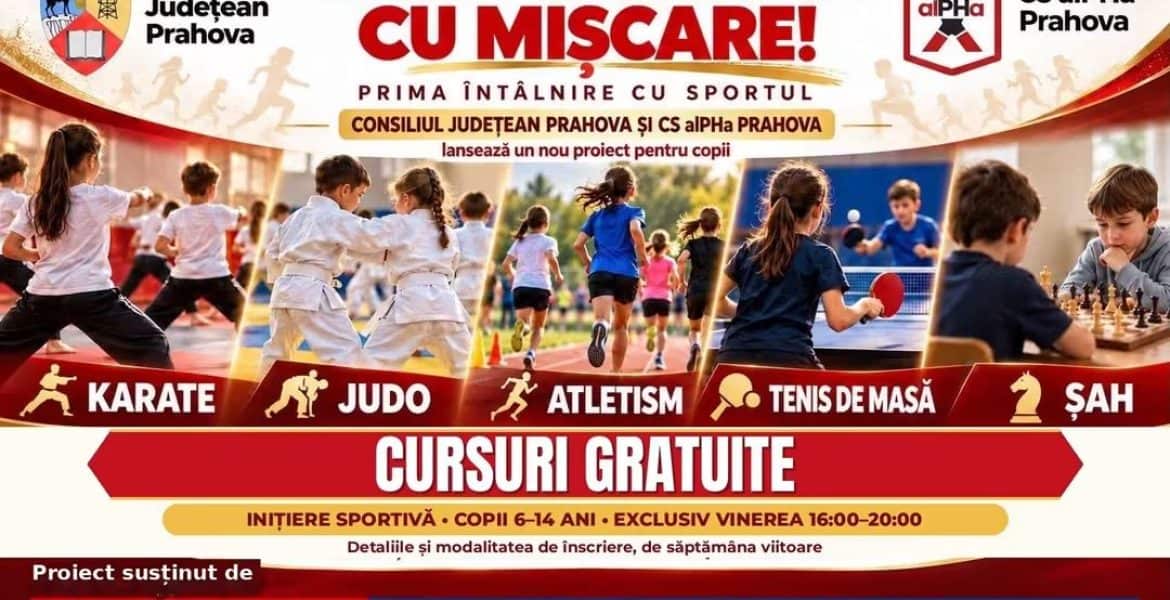 Cursuri gratuite de sport pentru copiii din Prahova. Consiliul Județean și CS alPHa Prahova lansează un program dedicat copiilor, începând din noiembrie