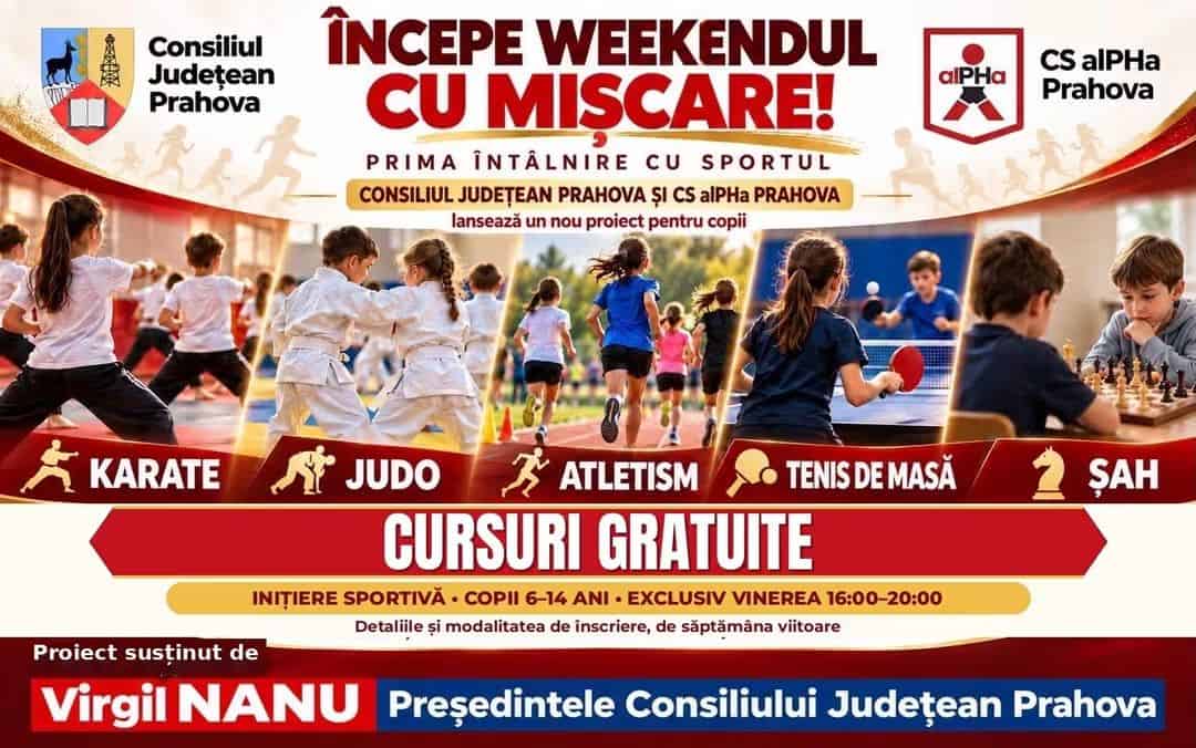 Cursuri gratuite de sport pentru copiii din Prahova. Consiliul Județean și CS alPHa Prahova lansează un program dedicat copiilor, începând din noiembrie