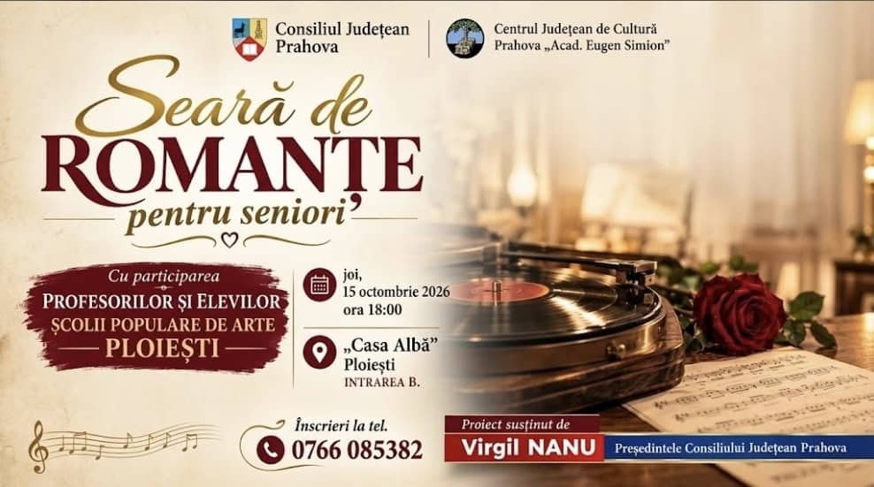 Consiliul Județean Prahova invită seniorii la o „Seară de Romanțe” specială, la „Casa Albă” din Ploiești Consiliul Județean Prahova invită seniorii la o „Seară de Romanțe” specială, la „Casa Albă” din Ploiești