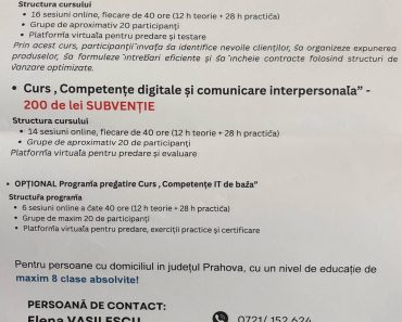 Primăria Albești Paleologu: Cursuri derulate prin intermediul Fondului Social European Plus prin Programul Educație și Ocupare 2021-2027