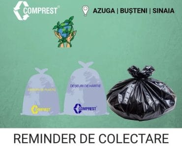Comprest: Programul colectării deșeurilor în Azuga, Bușteni și Sinaia, în perioada 13-15 octombrie Comprest: Programul colectării deșeurilor în Azuga, Bușteni și Sinaia, în perioada 13-15 octombrie