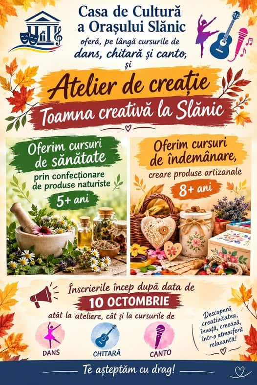 Casa de Cultură din Slănic organizează cursuri de dans, chitară și canto, dar și ateliere creative pentru copii și tineri